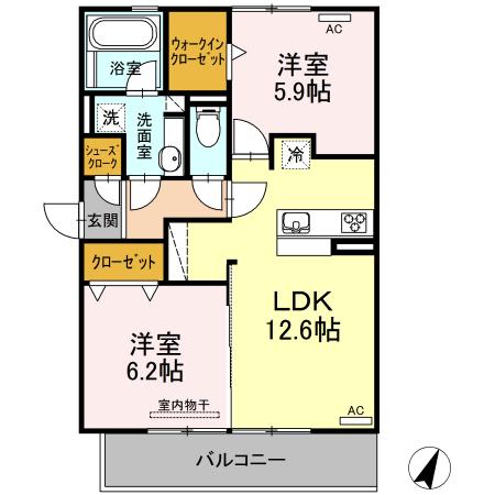サニープレイス十一屋 B棟(2LDK/2階)の間取り写真