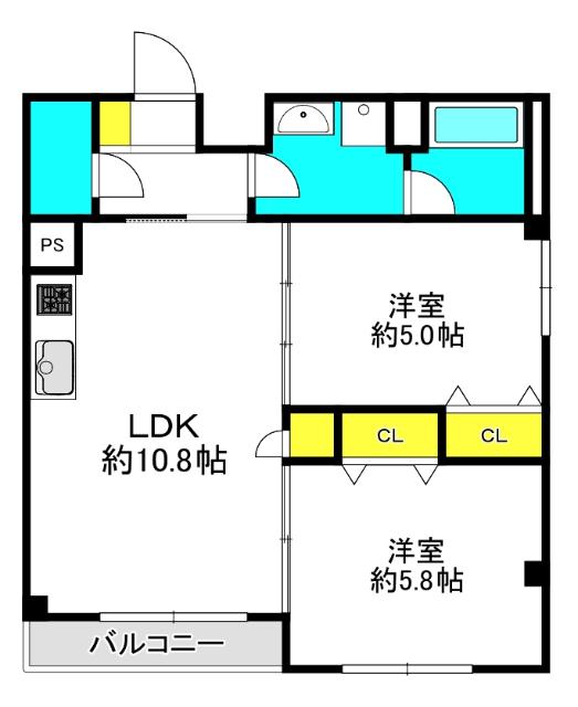 レノバール緑橋(2LDK/3階)の間取り写真