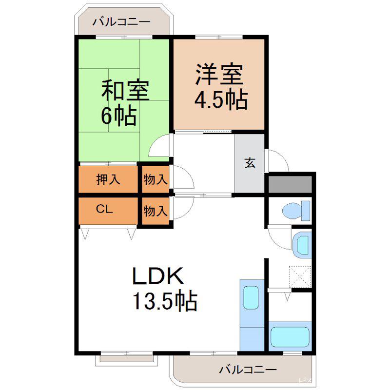 メゾンわかな(2LDK/3階)の間取り写真