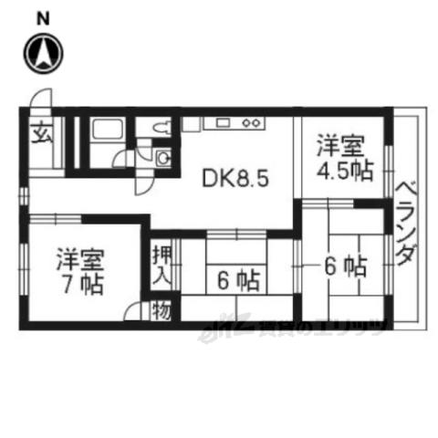 北川マンション(4LDK/3階)の間取り写真
