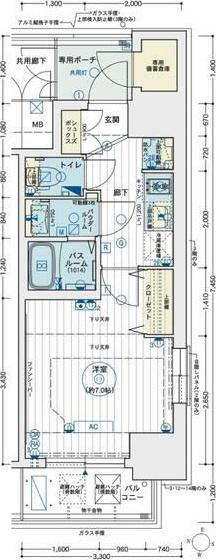 エステムコート名古屋新栄アクシス(1K/2階)の間取り写真