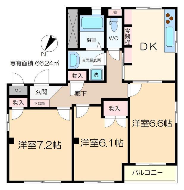 FCJビル(3DK/4階)の間取り写真