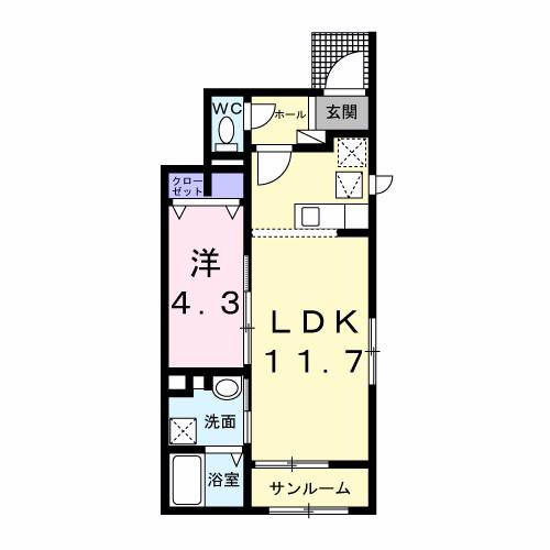 CASA VERDE(1LDK/1階)の間取り写真