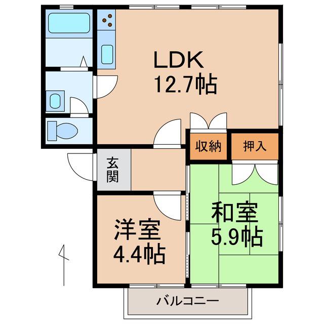 フレグランス加納(2LDK/2階)の間取り写真