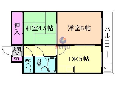 ブリリアンマンション(2DK/6階)の間取り写真