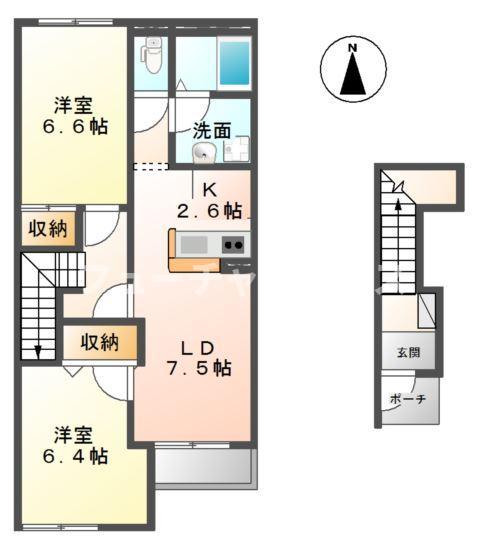 GREEN GARDEN(2LDK/2階)の間取り写真