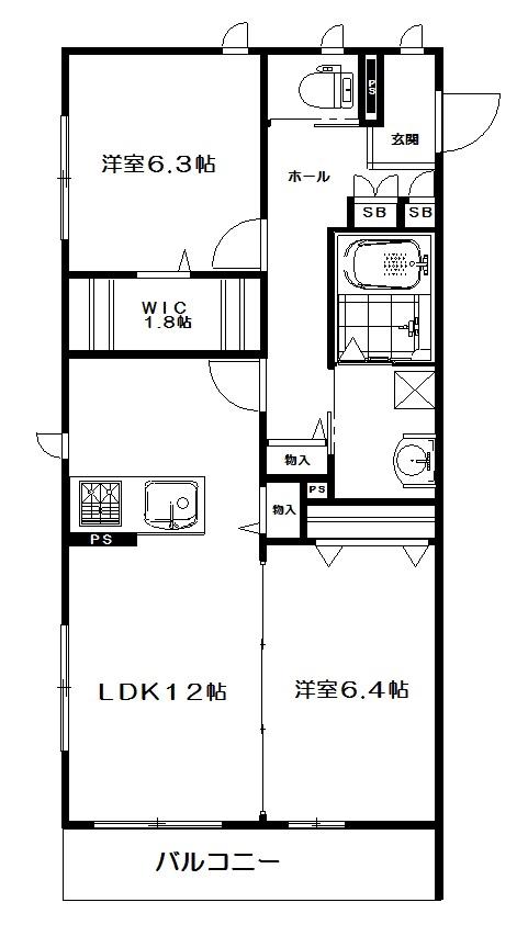 PRIMEVERE ウエスト(2LDK/2階)の間取り写真