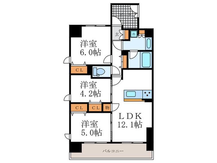 プレサンス京都西院(3LDK/3階)の間取り写真