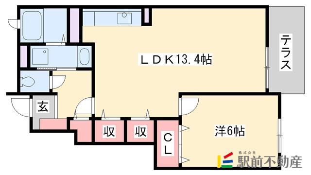 リバージュ横峰A(1LDK/1階)の間取り写真