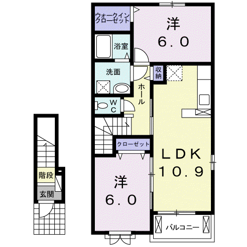 フローラルトラストC(2LDK/2階)の間取り写真