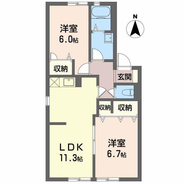 ハナミズキ安田1 D(3K/1階)の間取り写真