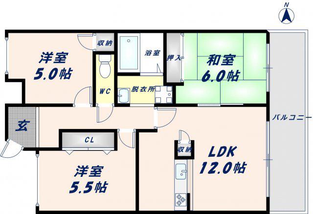 ガーデンシティー長田(3LDK/9階)の間取り写真