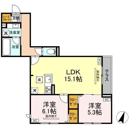 セレスティア船橋II(2LDK/1階)の間取り写真