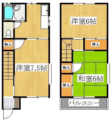 宇田川テラスハウス(3K/1階)の間取り写真