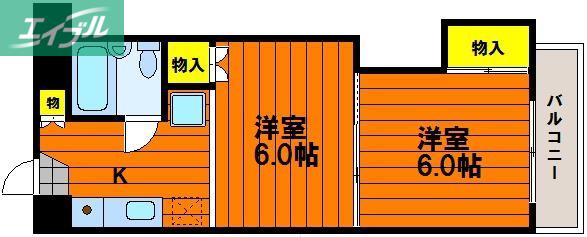 オークタウンマンション(2K/4階)の間取り写真