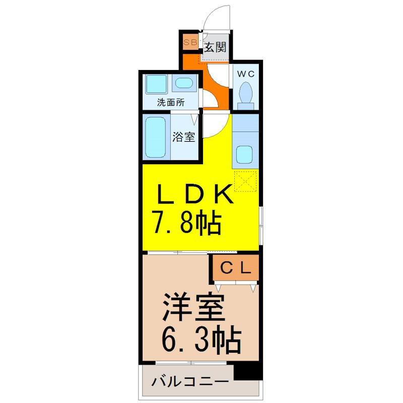サンシアルザ上前津(1LDK/2階)の間取り写真