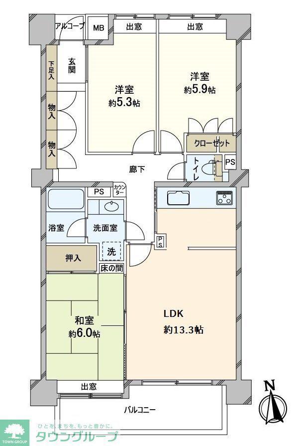 コートヒルズ青葉台B棟(3LDK/3階)の間取り写真