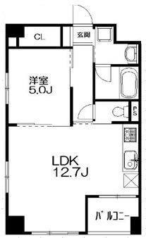 ユーノ 新宿柏木(1LDK/5階)の間取り写真