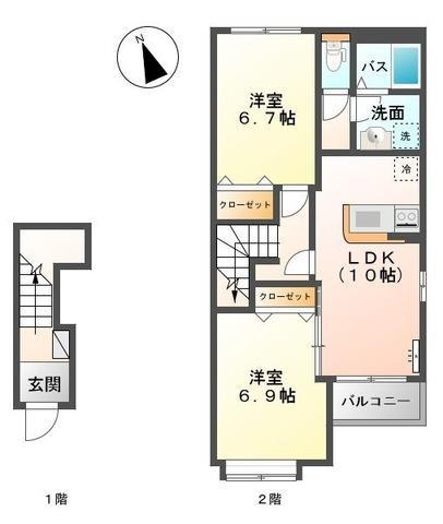 カナート(2LDK/2階)の間取り写真
