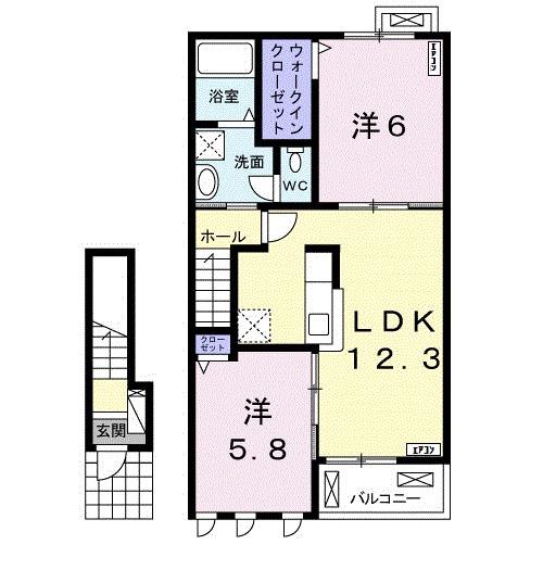 ラ・フレーズ D(2LDK/2階)の間取り写真