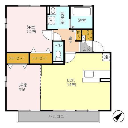 リビングタウン北越谷 A(2LDK/1階)の間取り写真