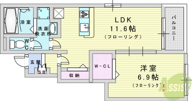 鳥飼下2丁目アパート(1LDK/1階)の間取り写真