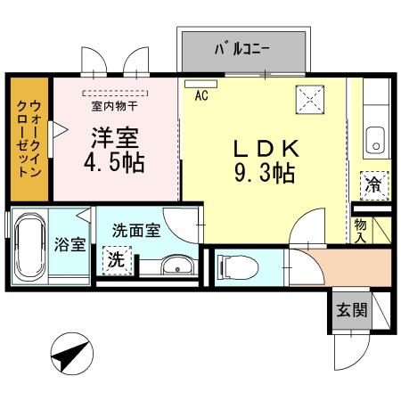 CLE DU BONHEUR2(1LDK/1階)の間取り写真