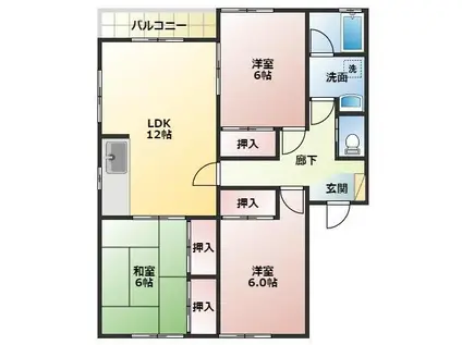 ハイパークK J棟(3LDK/2階)の間取り写真