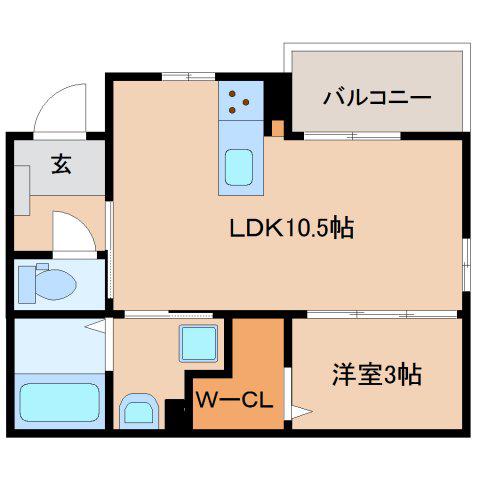 ジェルメ八木(1LDK/1階)の間取り写真