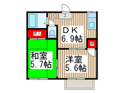 富士見ハイツ(2DK/2階)の間取り写真