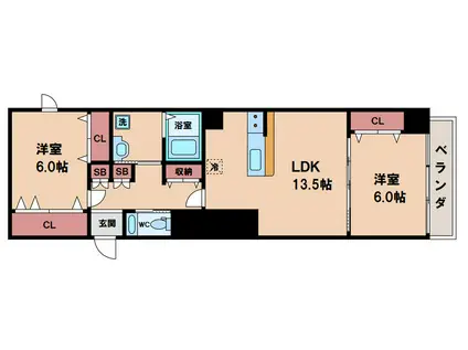 SUNNY SIDE 生玉(2LDK/4階)の間取り写真