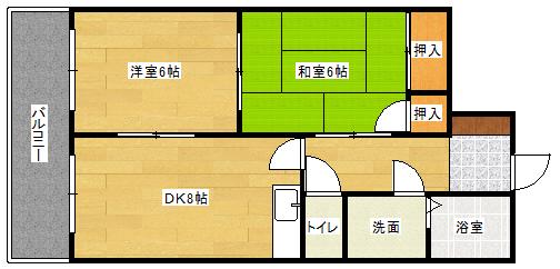 シャインハウス E棟(2DK/1階)の間取り写真