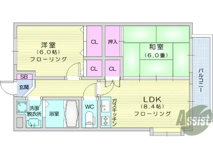 サイレントハウスA(2DK/1階)の間取り写真