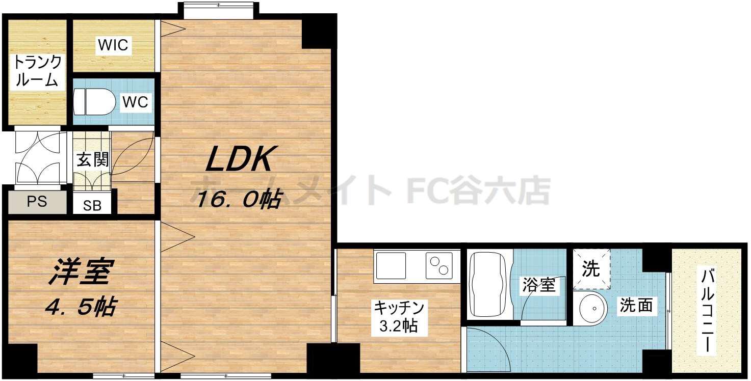 アンビション安堂寺(1LDK/8階)の間取り写真
