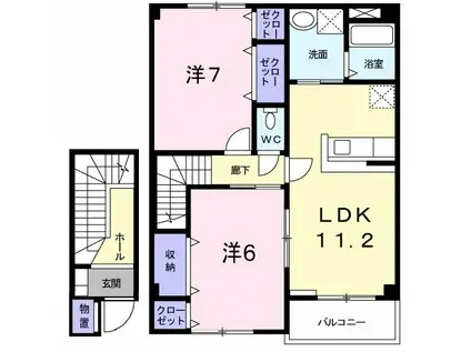 ウェアーハウス B(2LDK/2階)の間取り写真