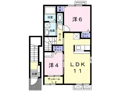 セルビナ興南B(2LDK/2階)の間取り写真