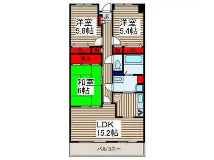 戸田パークフォルム(3LDK/4階)の間取り写真