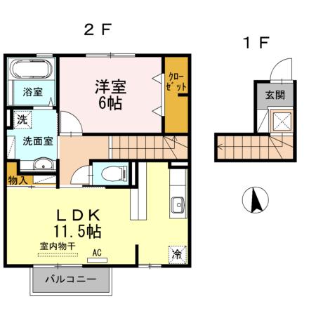 ラ・メール(1LDK/2階)の間取り写真