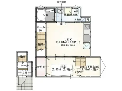 S.A.BOX寺家B棟(1LDK/2階)の間取り写真
