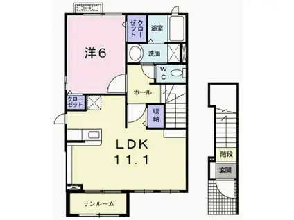 パニエ・ド・フルールIIA(1LDK/2階)の間取り写真