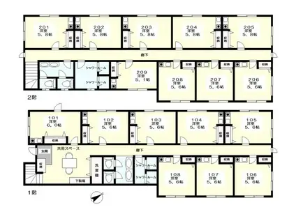 ウォールデコハウス(ワンルーム/1階)の間取り写真