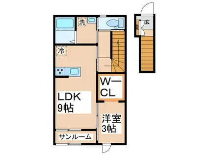 クレスト諏訪形 1号棟(1LDK/2階)の間取り写真