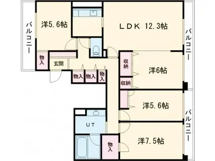 プリンスハイツ木場町弐番館(3LDK/9階)の間取り写真