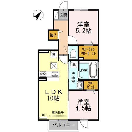 オルテンシア(2LDK/1階)の間取り写真