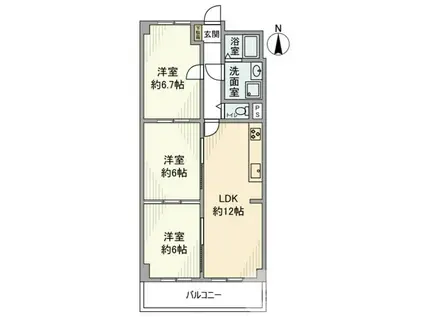 LCBコーポJ1号棟(3LDK/6階)の間取り写真