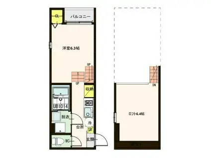 ハーモニーテラス六丁の目V(1K/1階)の間取り写真
