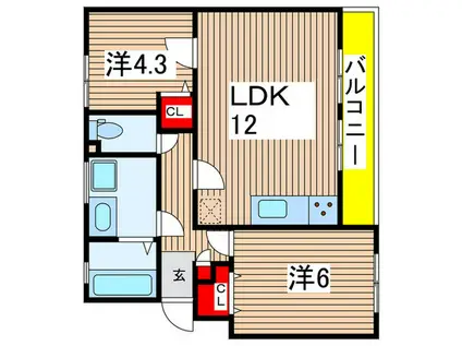 なるみグリーンコーポ5号棟(2LDK/2階)の間取り写真