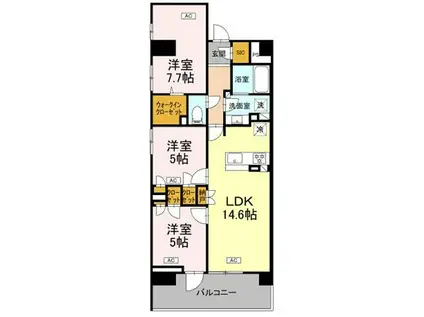 ロイヤルパークス仙台青葉通(3LDK/3階)の間取り写真
