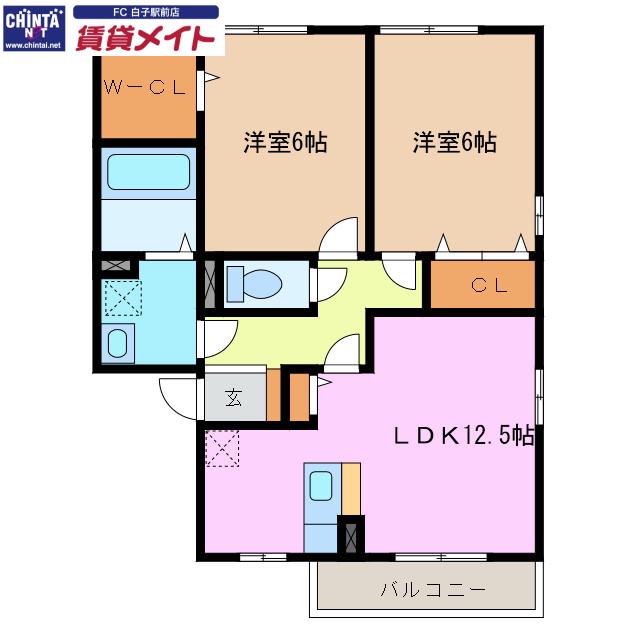 カーサハーモニーB(2LDK/2階)の間取り写真