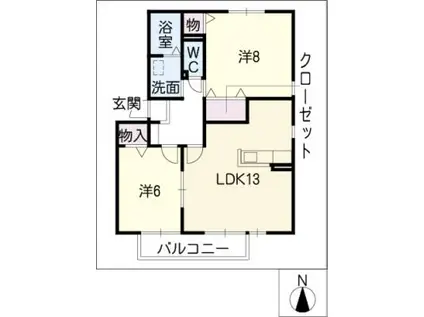 セジュールKAMINE(2LDK/2階)の間取り写真